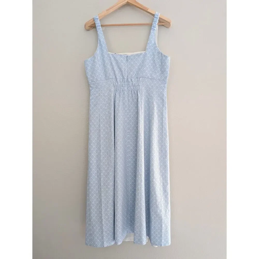 ME+EM Jacquard Fit and Flare Midi Dress and Cropped Jacket Set Chambray Blue 12
